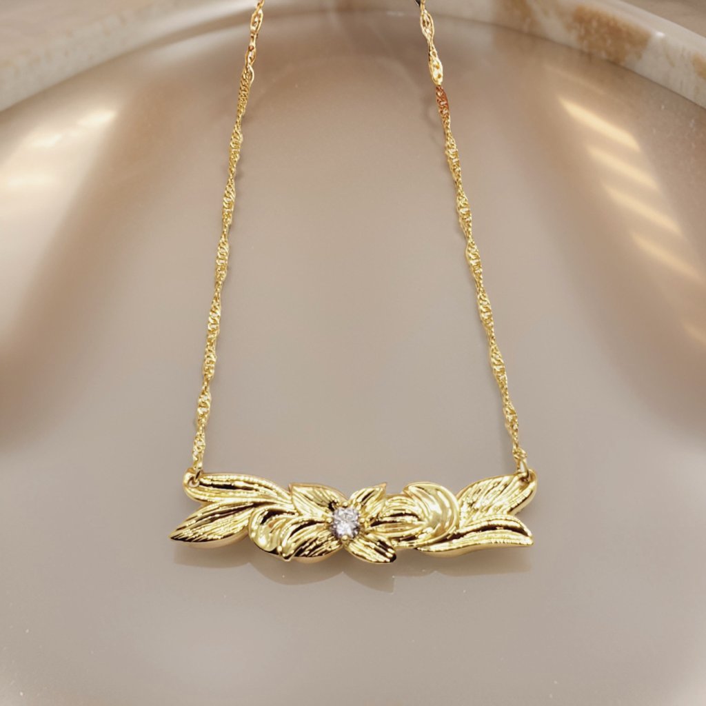 Small Hawaiian Plumeria Cz Plate Necklace